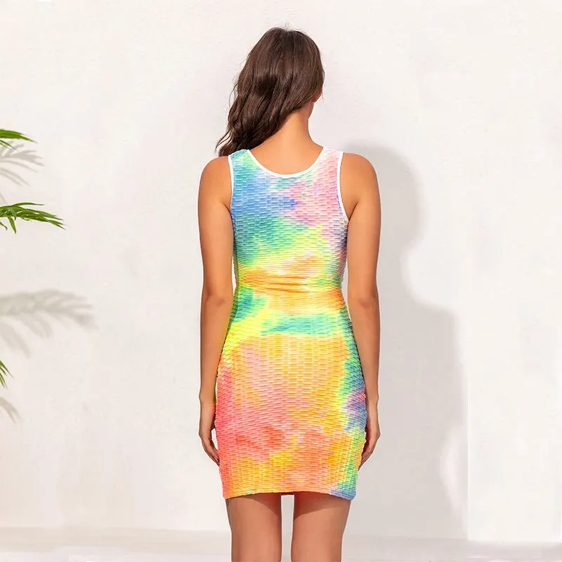

Sleeveless Hollow Skinny Sexy Jacquard Tie-Dye Dress Office Dress Off Shoulder Dress Roupas Femininas Sukienki Letnie