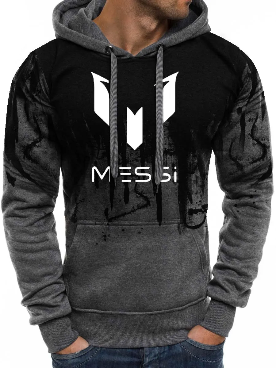 Толстовка градиентной расцветки для мужчин Messi 10 принт спортивная одежда мужские повседневные худи и свитшоты зауженное пальто впору Толстовка Harajuku с капюшоном спортивный костюм - Цвет: Серый