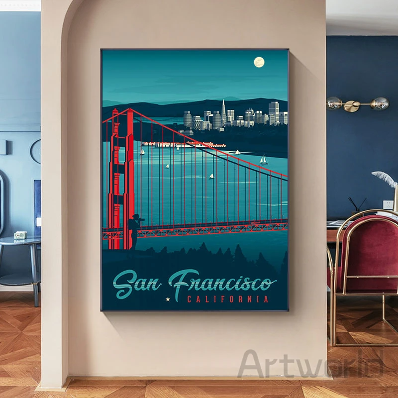 

San Francisco Bridg Night Canvas Paintings Abstract Landscape Wall Art Posters and Prints Modern Pictures for Living Rome Decor