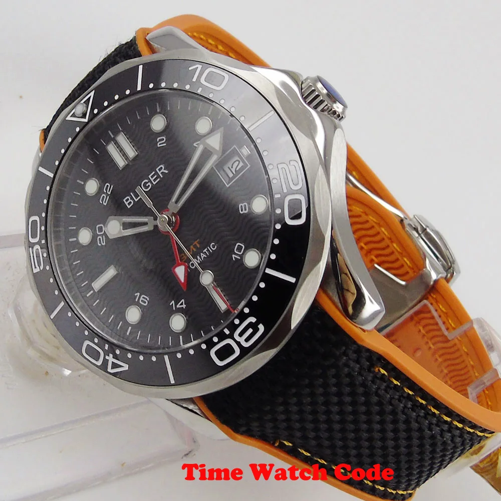 Bliger 41 мм GMT автоматические мужские наручные часы черное окно с датой набора