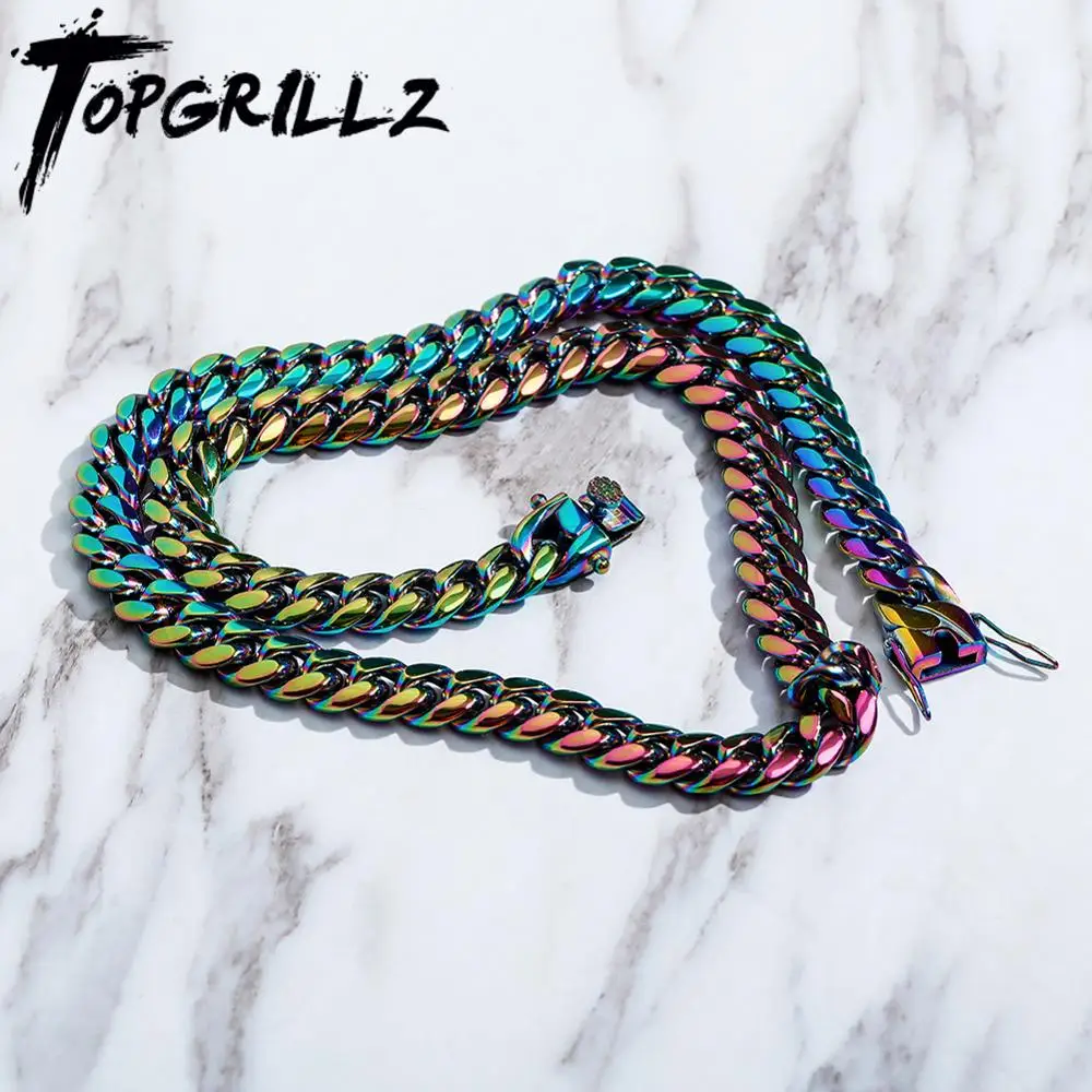 Buy TOPGRILLZ 10mm Stainless Steel Cuban Chain Hip Hop Fashion Short Buckle on