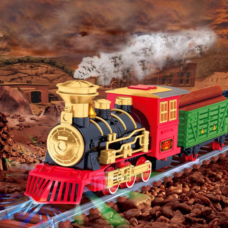 

Battery Operated Railway Classical Freight Train Water Steam Locomotive Playset with Smoke Simulation Model Electric Train Toys