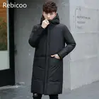 Новинка, толстый зимний мужской белый пуховик, брендовая одежда, черное, серо-белое длинное теплое хлопковое пальто с капюшоном, мужские пальто