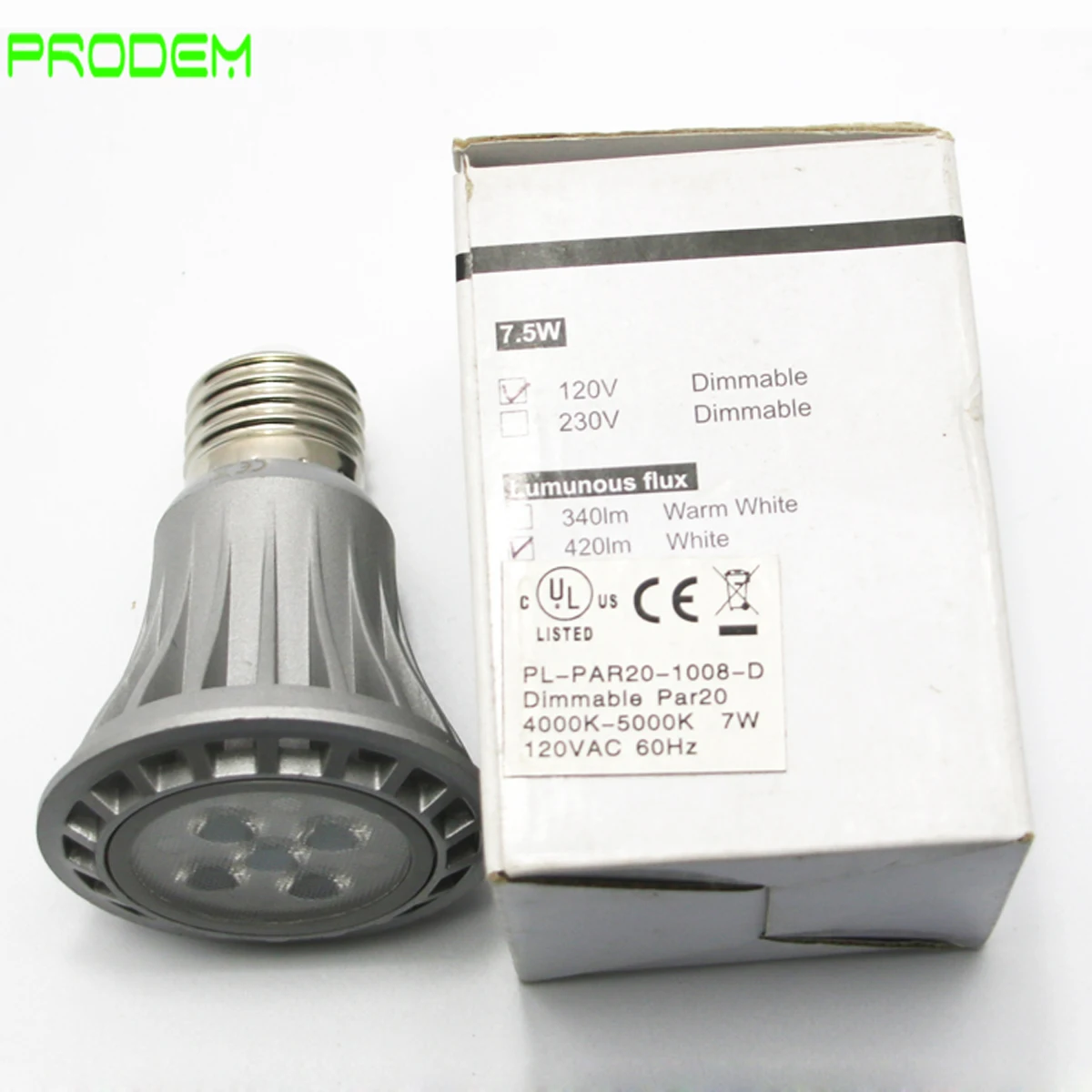 PRODEM бренд 110V 120V Dimmable Светодиодный прожектор PAR20 7W алюминиевый корпус E26 E27 4500K UL