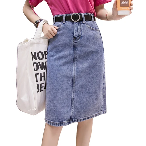 TingYiLi джинсовая юбка Женская корейский стиль Высокая талия карандаш черная