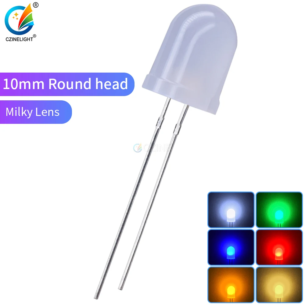 500pcs/Bag Czinelight Custom Product Milky Lens 10mm Diffused Emitting Led Diode Red Blue Green Yellow Orange Red