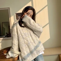 anbenser fall sweaters for women pink beige o neck pullovers vintage thick knitted long sleeve clothes korean style loose top
