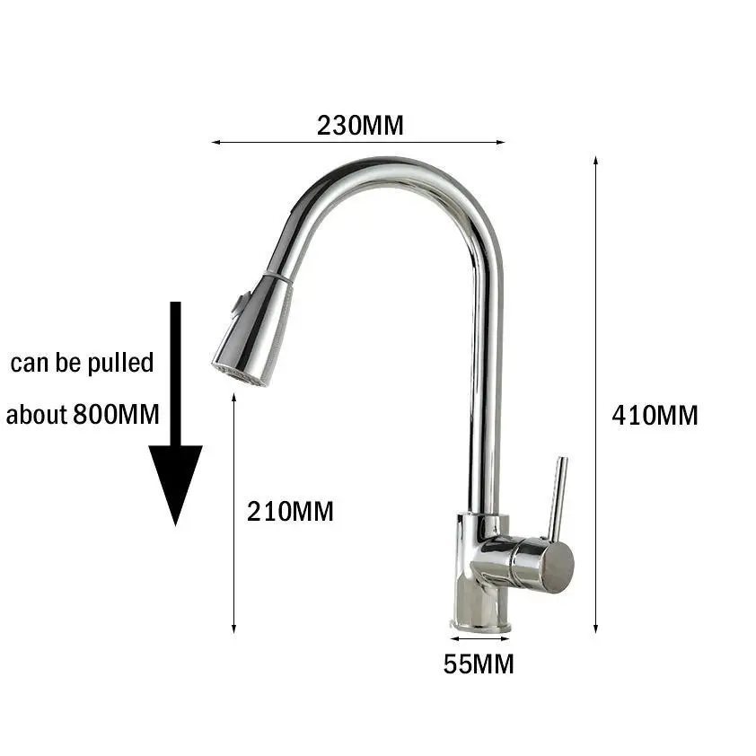 Выдвижной черный кухонный смеситель с поворотом на 360 градусов хромированная