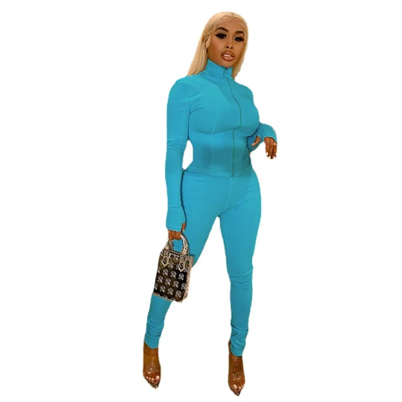 

92K20S11191 2021 spring autumn fashion leisure Street women's new zipper cardigan slim casual suit two piece set