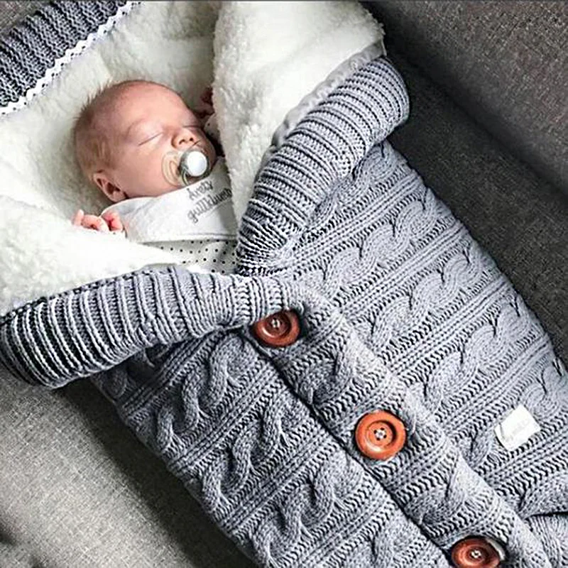 

Autumn and Winter Stroller Baby Sleeping Bag Outdoor Button Baby Knitted Sleeping Bag Wool Brushed and Thick Baby's Blanket