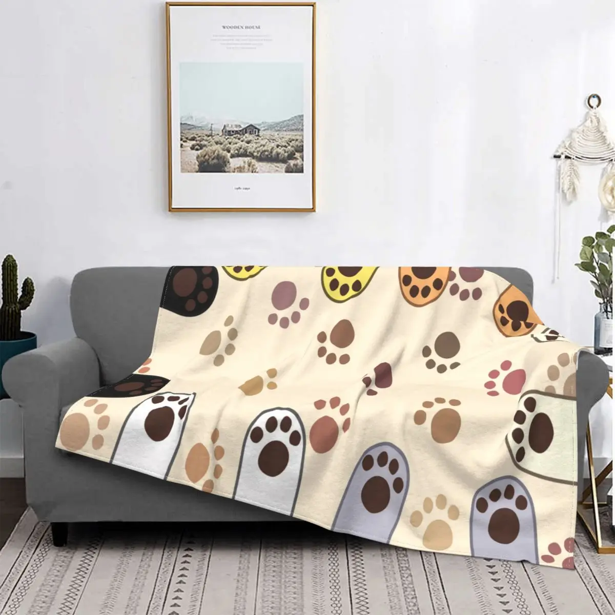 

Manta de terciopelo con estampado de pata de Animal para perro y gato, manta fina multifunción, ligera, para el hogar, alfombra