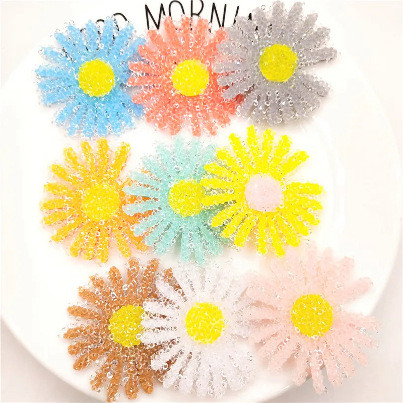 

50pcs/lot 5x4cm crystal Small daisies flower padded Applique For DIY Headwear Hair Clips Decor Baby Clothes Accessoies Patches