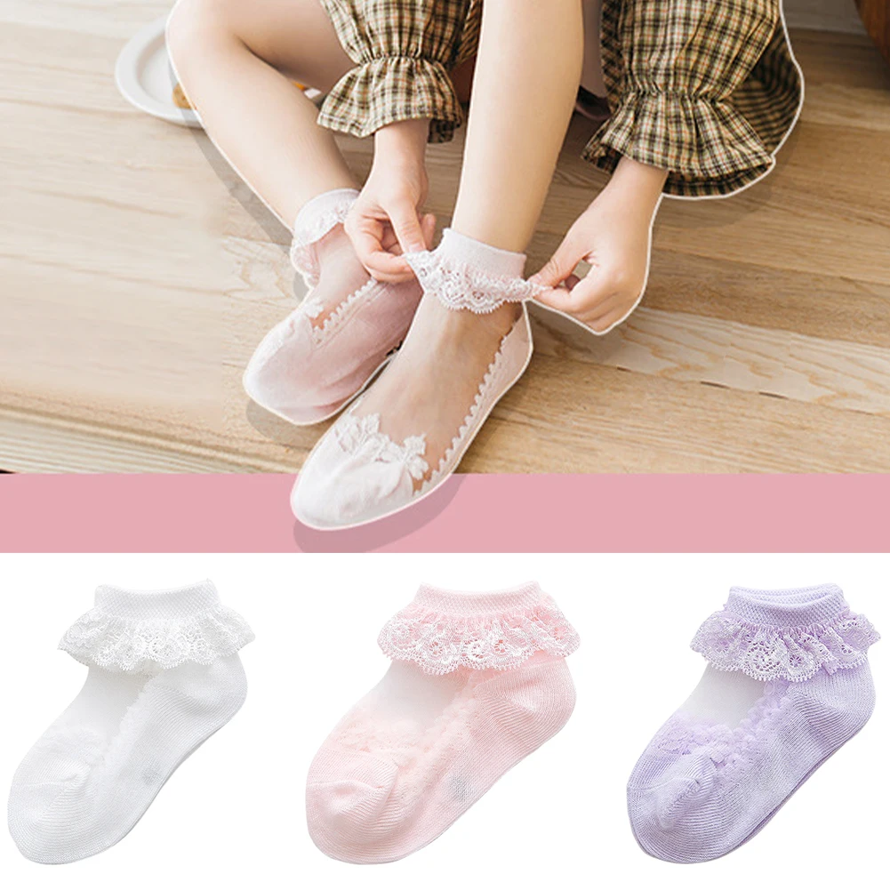 1 пара кружевных газовых гофрированных детских носков до лодыжки бант для
