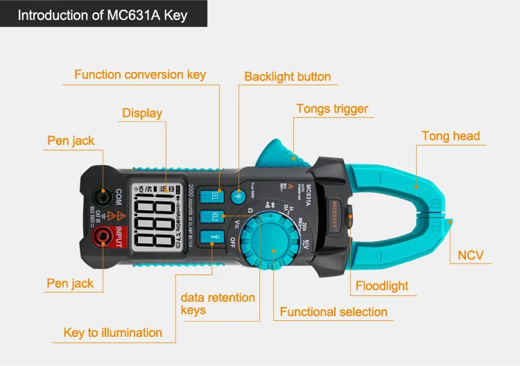 Цифровой измеритель зажим Mileseey Бесконтактный тестер напряжения и частоты 6000