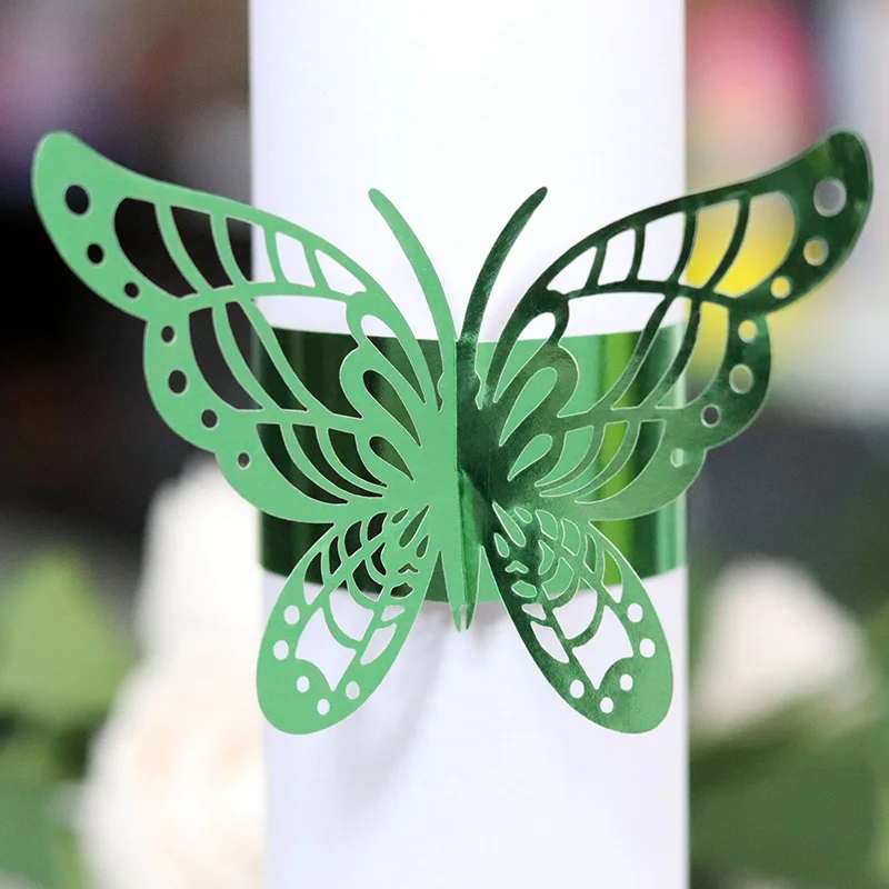 50 шт бабочка Лазерная резка металла кольцо для бумажных салфеток держатели
