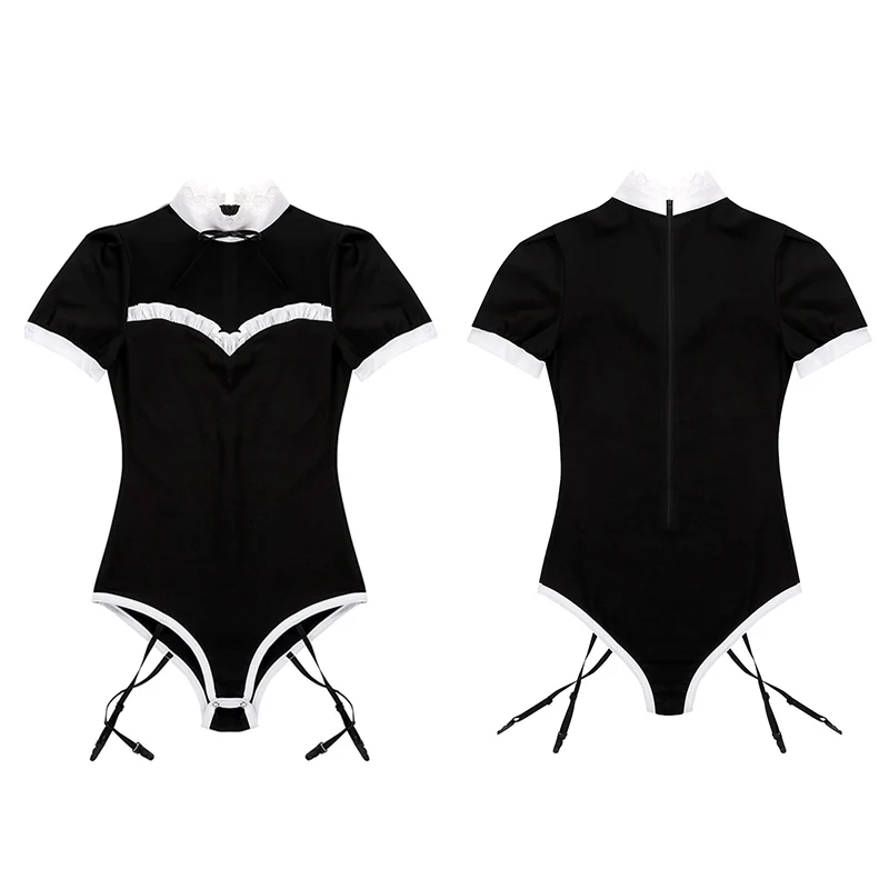 Трико с короткими рукавами-фонариками для женщин и взрослых кружевной воротник