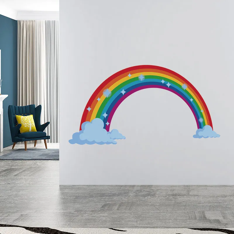 Современные съемные радужные настенные художественные наклейки с облаками и