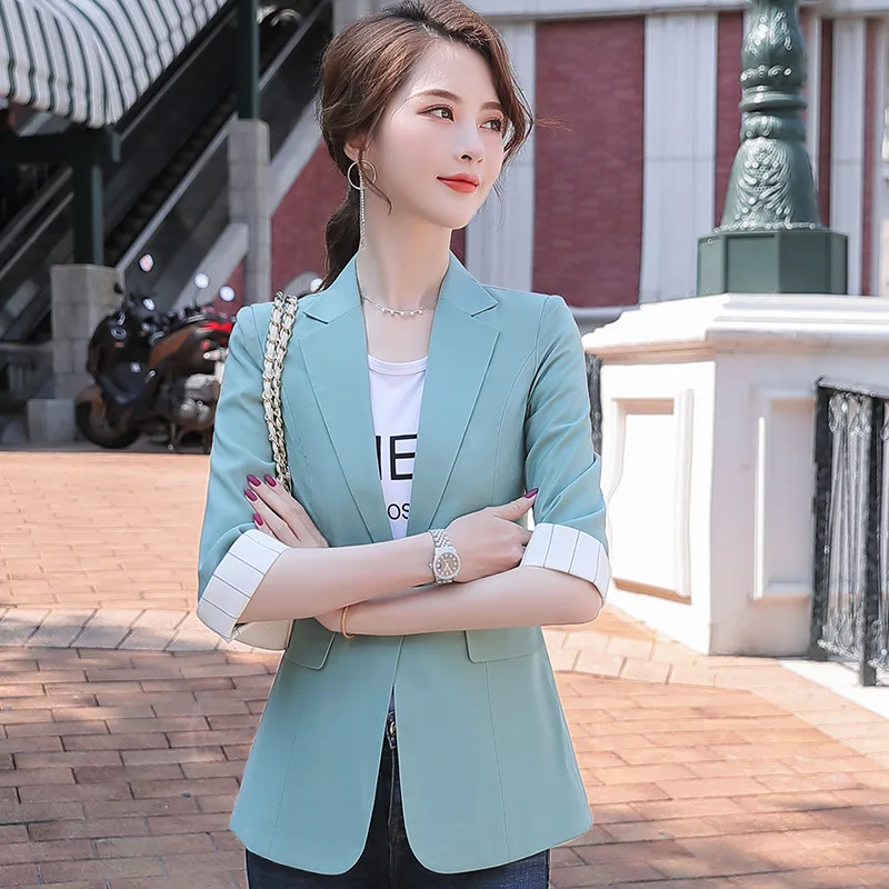 

Korean Version of Small Fragrance Style Suit 2020 Spring and Summer New Female Fashion Was Thin Professional Mid-sleeved Jacket