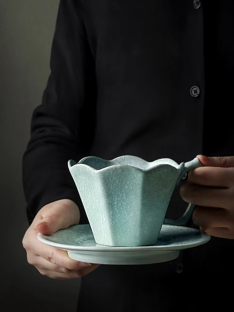 

Japan Retro Simple Style Tea Cup Set 1 Cup + 1 Saucer Home Use Ceramic Coffee Mugs With Handgrip 260ML Capacity