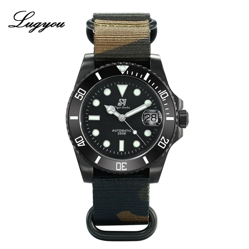 B Black A Nylon Lugyou Сан Мартин роскошные черные DLC Diver Мужские часы Автоматические из нержавеющей стали Пескоструйный сапфир 20 атм водонепроницаемый резиновый ремешок - Цвет: B Black A Nylon