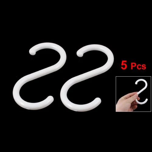 

5 Pcs White Plastic S Shape Hanger Hook for Home Clothing Baskets
