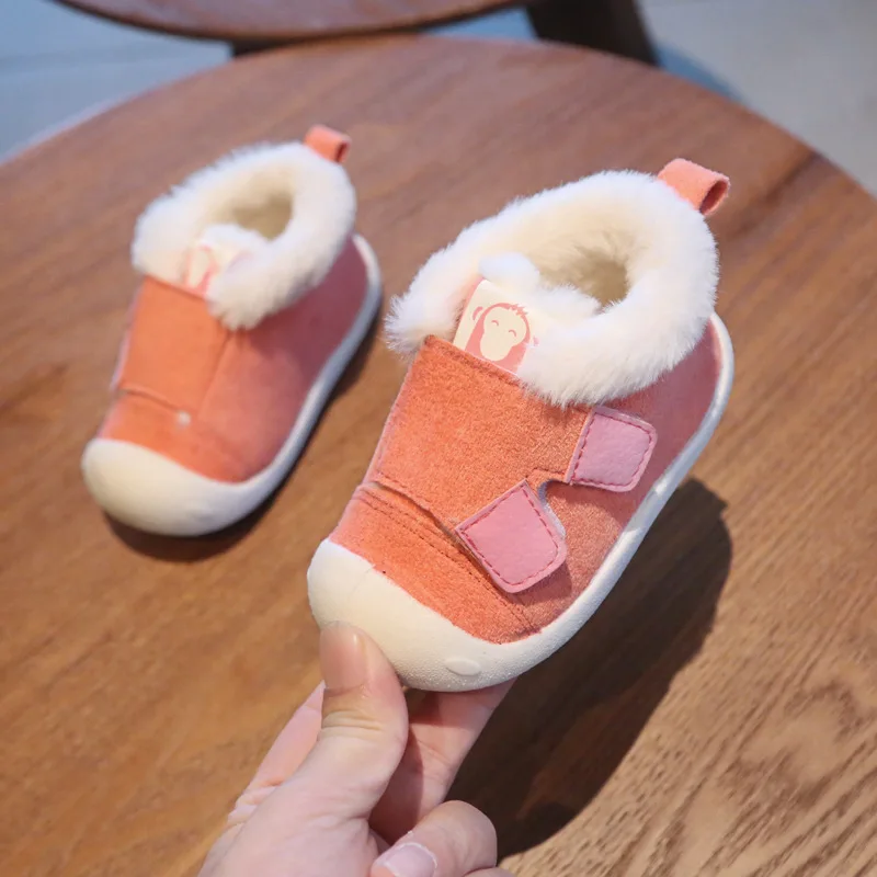 orange pink Зимние ботинки для малышей теплые плюшевые зимние ботинки для маленьких девочек и мальчиков уличные ботинки с мягкой нескользящей подошвой для детей - Цвет: orange pink