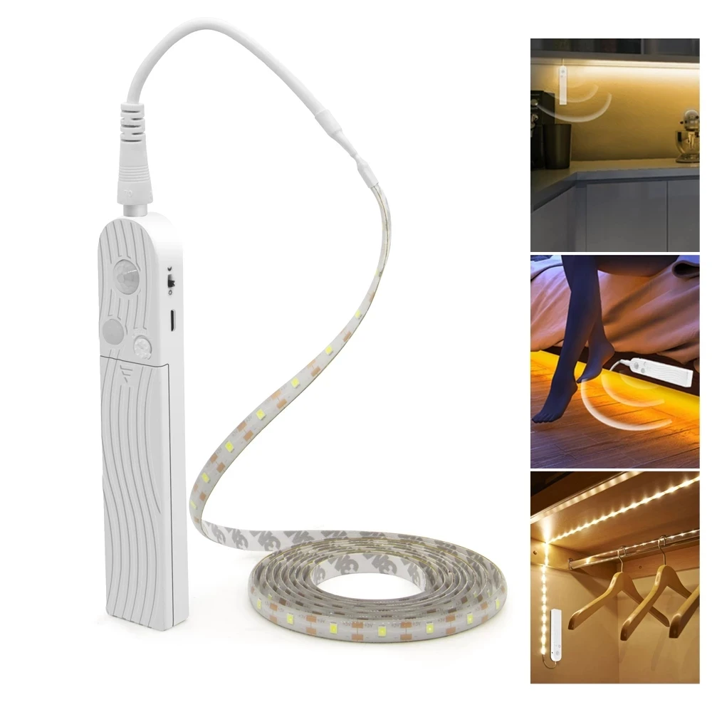 

Motion Sensor LED Cabinet Light 1M 2M 3M Under Bed Stairs Wardrobe Lamp Tape Waterproof 5V USB LED Strip Closet Night Light