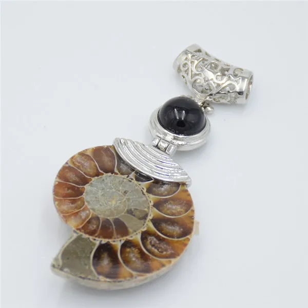 black agates 1 шт. настоящий аммонит Морская раковина фиолетовый розовый кристалл кварца тигровый глаз Чарм, подвеска из камня для женщин и мужчин ожерелье Модные ювелирные изделия - Окраска металла: black agates