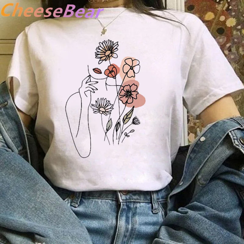 

Watercolor Cute Floral Ladies Flower 90s Women Short Sleeve Printing Fashion Clothes Print Tshirt Female Tee Top Graphic T-shirt