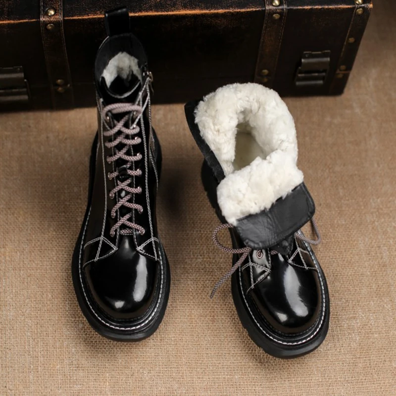 

Черные женские ботинки на шнуровке, на толстой подошве, с молнией, на платформе