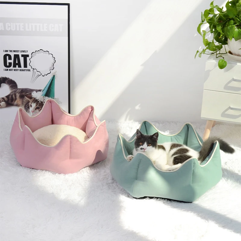 

Cute Cat Bed Warm Pet Basket Super Soft Kitten Lounger Cushion Cat House Detachable Pet Sleeping Dog Bed Kennel Cat Accessories