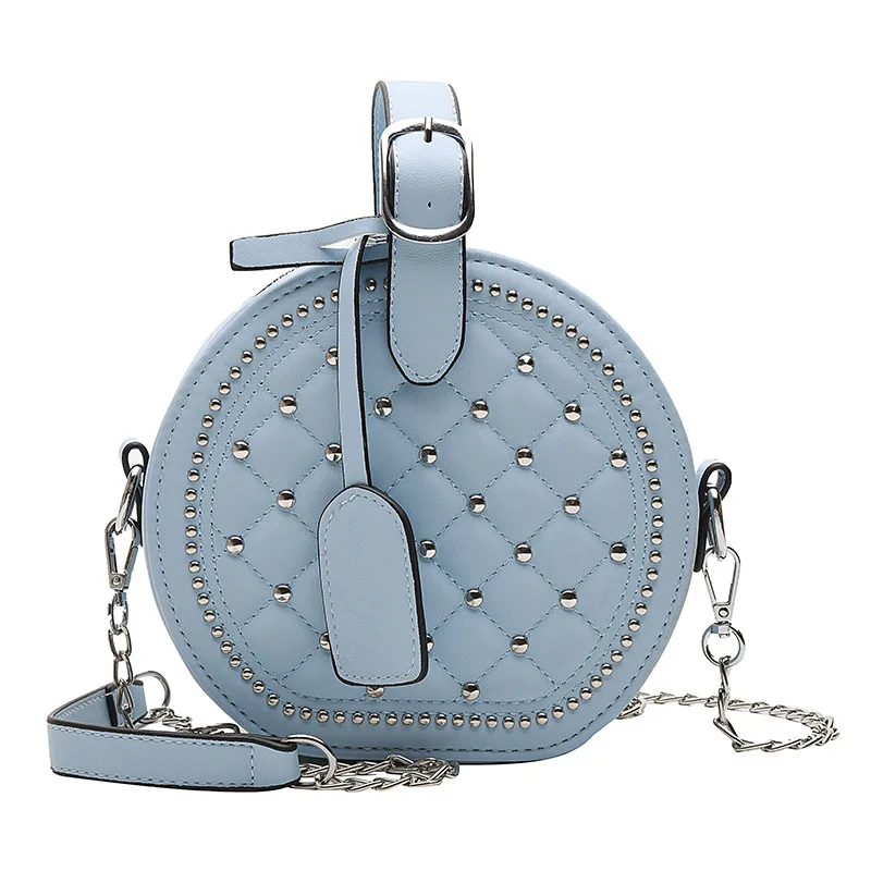 Blue Модная круглая женская кожаная сумка, роскошные стеганые маленькие сумки через плечо, женские дорожные сумки, Дизайнерские Сумочки известного бренда желтого цвета - Цвет: Blue