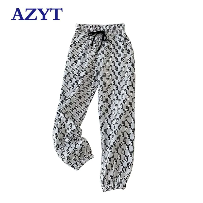 

AZYT Vintage Style Letter Print Women Harem Pants 2021 Autumn High Waist Loose Casual Trousers Female Streetwear Sweatpants