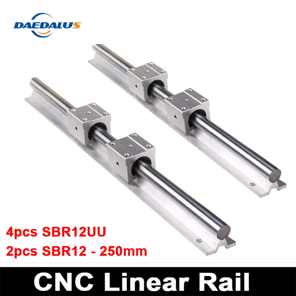 2pcs SBR12 250mm Linear Rail 12mm CNC Guide + 4pcs SBR12UU Bearing Blocks Slide For Parts | Обустройство дома