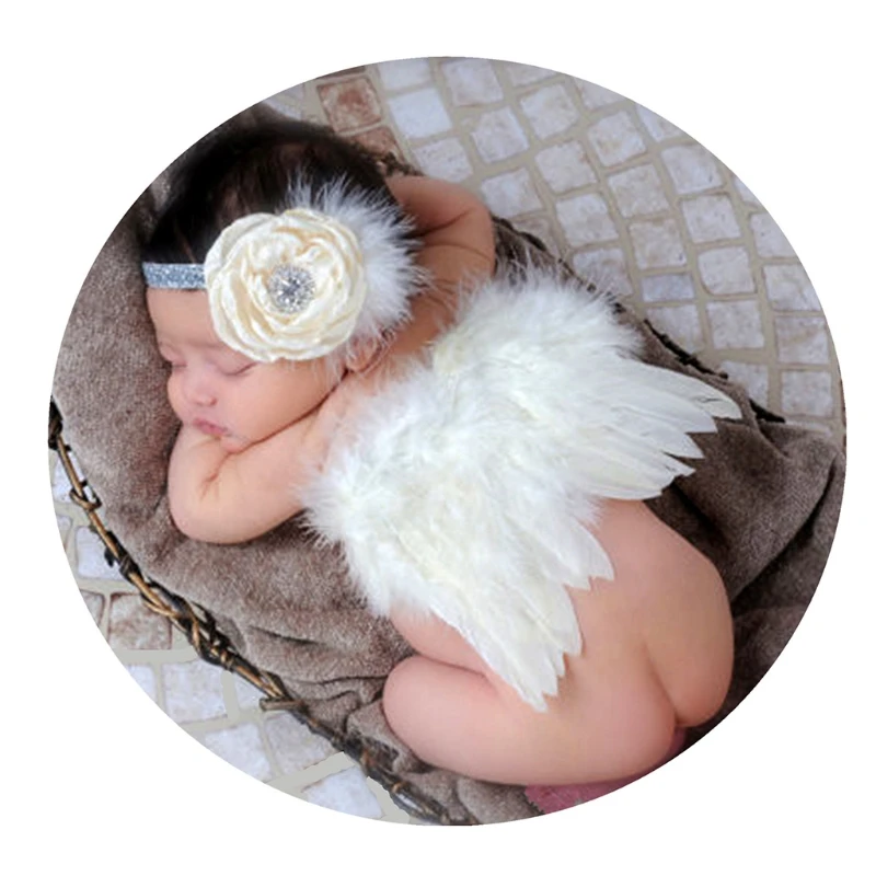 

Newborn Photography Props Costume Infants Photo Shooting Fashion Baby Kids Headband Feather Angel Wing Set