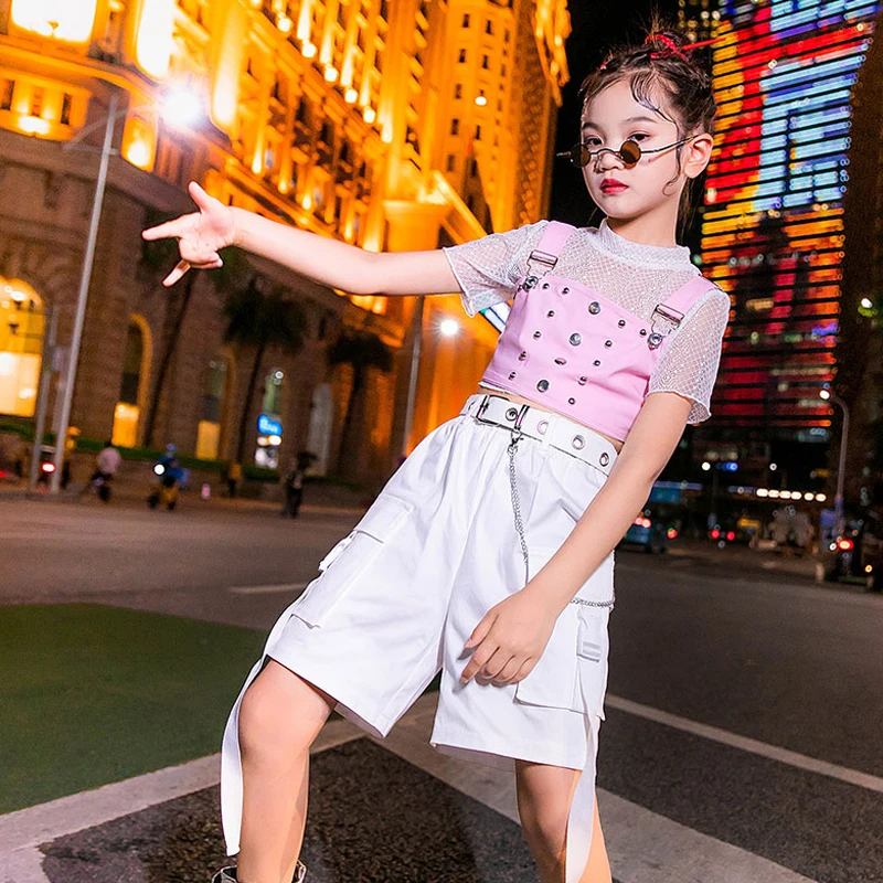 

Женский костюм для джазовых танцев, розовый костюм в стиле хип-хоп для девочек, 120-160