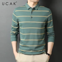 ucak brand classic casual pure cotton turn down collar striped t shirt men clothes autumn streetwear long sleeve t shirts u5712