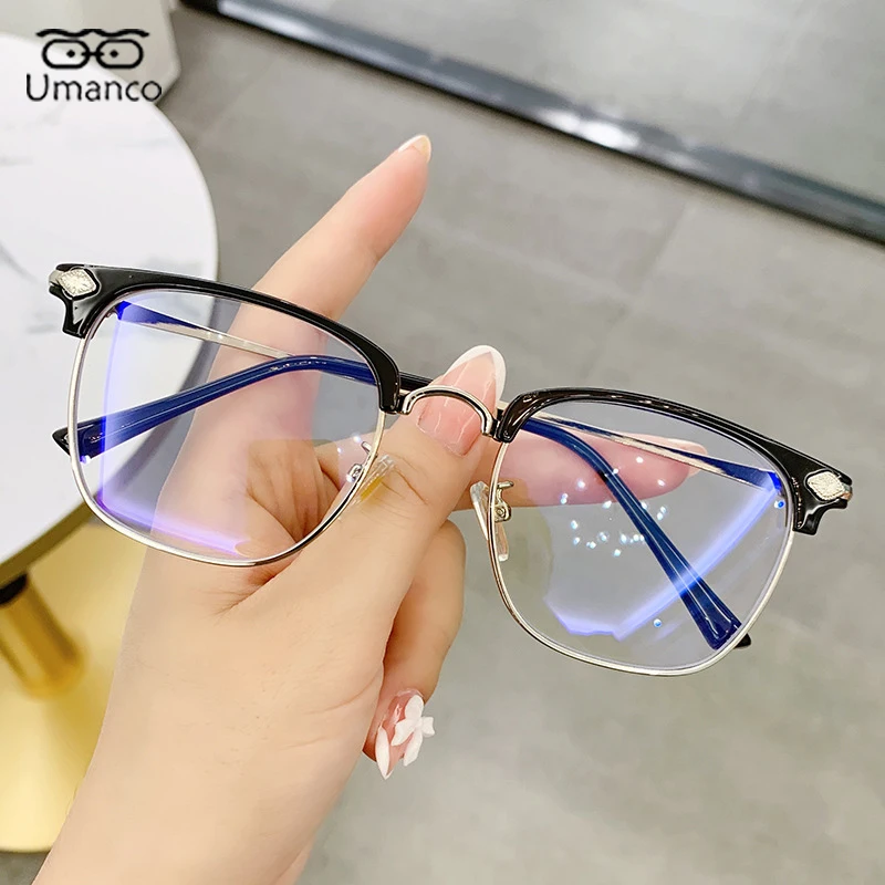 

Umanco деловые Полуободковые квадратные фотохромные очки для мужчин блочные очки с синим светом компьютерные очки 0 диоптрий UV400 Солнцезащитн...