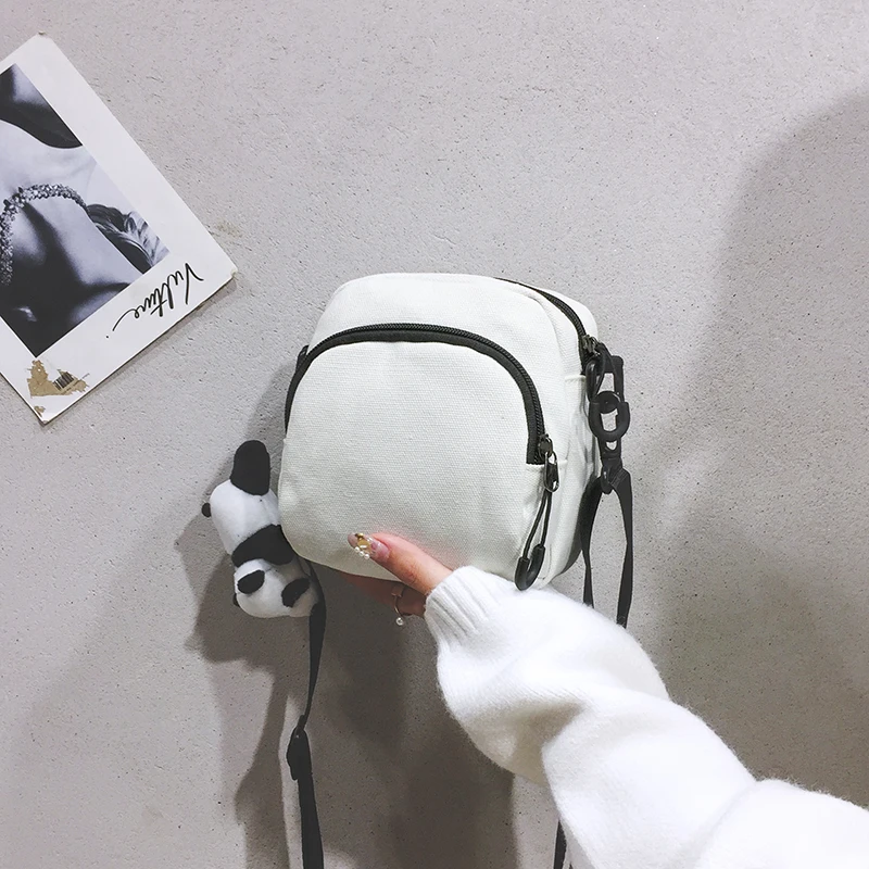 

Canvas Small Bag Women's Bag New Cartoon Cute Panda Small Bag Solid Color Simple Girl One-Shoulder Crossbody Bag satchels