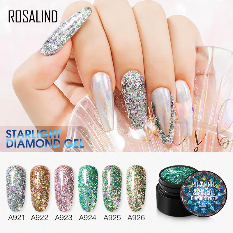 

ROSALIND 5ml Starlight Diamond Nail Gel 6 Colors Bright For Nail Art Design LED/UV Lamp Soak off Enamel UV Gel Nail Polish TSLM2
