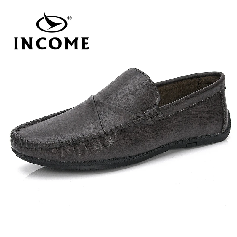 Income Genuine Leather Men Casual Shoes Brand 2020 slip on Loafers Moccasins Breathable Slip Black soft Driving | Обувь