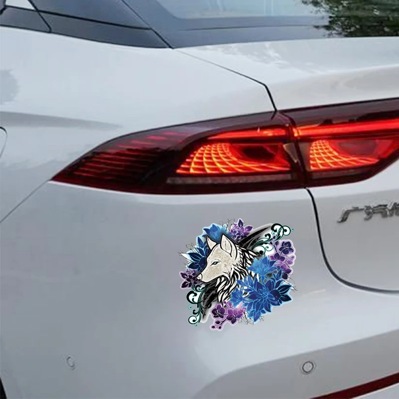

Hot Sell Creative Flower and Wolf Head Car Sticker Window Superior Quality Vinyl Reflective Sunscreen Anti-UV PVC 14.6cm X 15cm