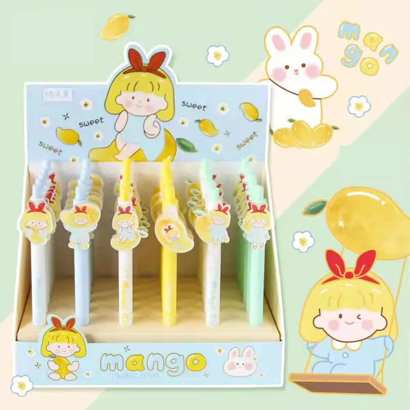 

36 pcs/lot Kawaii Mango Girl Press Gel Pen Cute 0.5mm black ink Signature Pen School Office writing Supplies Promotional Gift