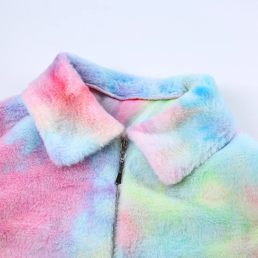 

Fashion Gradient Warm Outer Garment Coats Warm Winter Gradient Tie Dye Print Korean High Stret Top Soft Cloths Loose Coats Pink