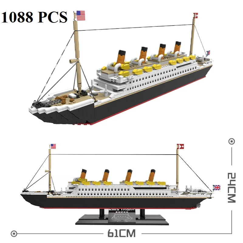 

1088PCS RMS Titanic Model Cruise Ship Speed Boat Building Blocks Constructor Bricks Set DIY Collection Toys for Children Gifts