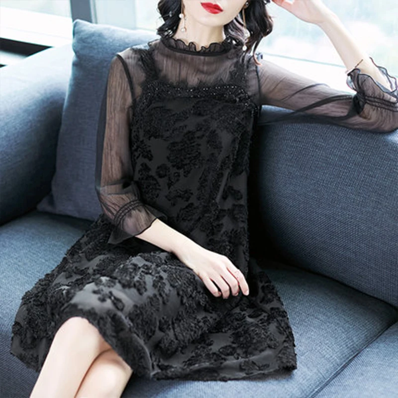 Черное летнее платье для женщин Европейская мода свободное Повседневное