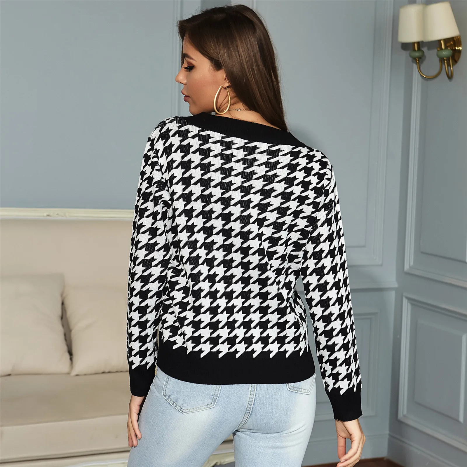 

Ladies sweater casual Round Neck Long Sleeve Knitted Pullover female Autumn winter retro jumper Fashion Warm Top sweater #40