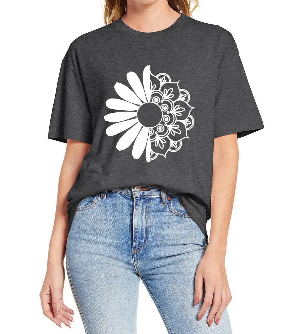 

Unisex 100% Cotton Mandala Floral Flower Retro Geometric Pattern Gift Funny Women Novelty Short Sleeve T-Shirt Casual Oversize