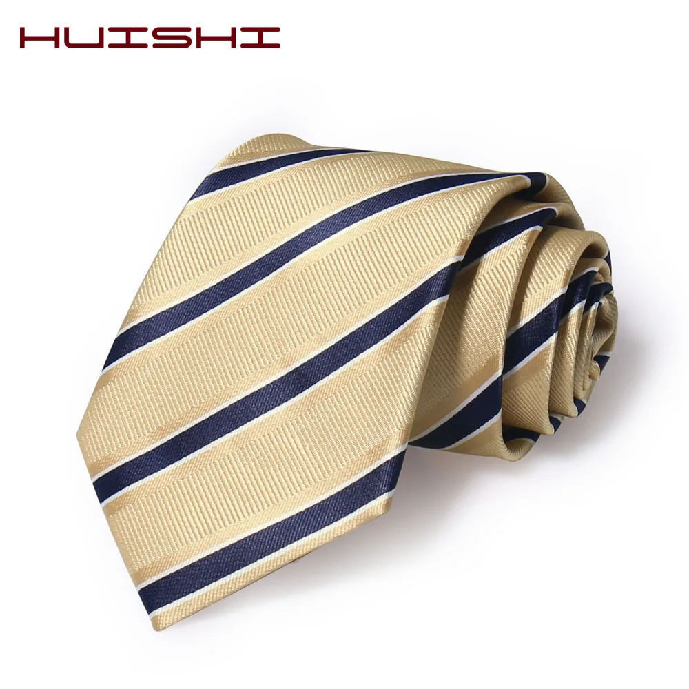 HUISHI желтый полосатый мужской галстук модный жаккардовый синий серый для мужчин