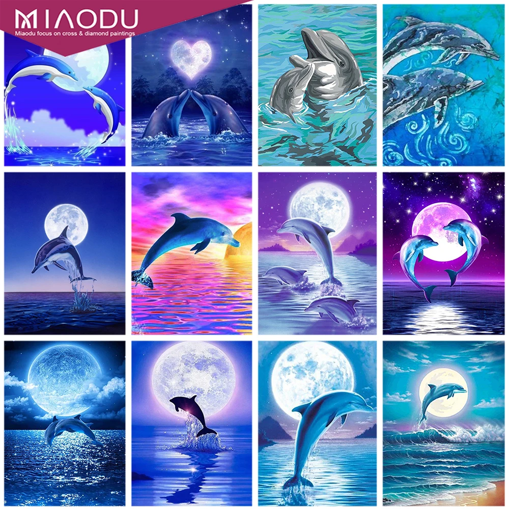 

Miaodu DIY 5D Diamond Painting Ocean Dolphin Cross Stitch Full Square Round Diamond Embroidery Handwork Rhinestone Art